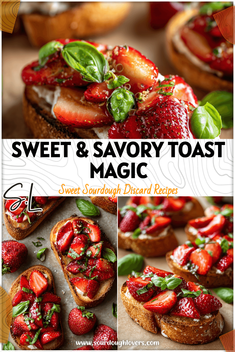 Crisp sourdough toasts topped with strawberries and basil styled as gourmet appetizers and breakfast snacks